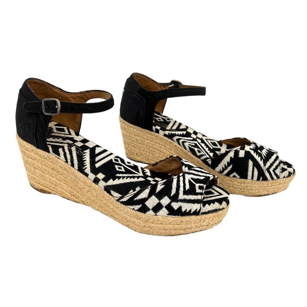 Toms Black and White Wedge Sandals